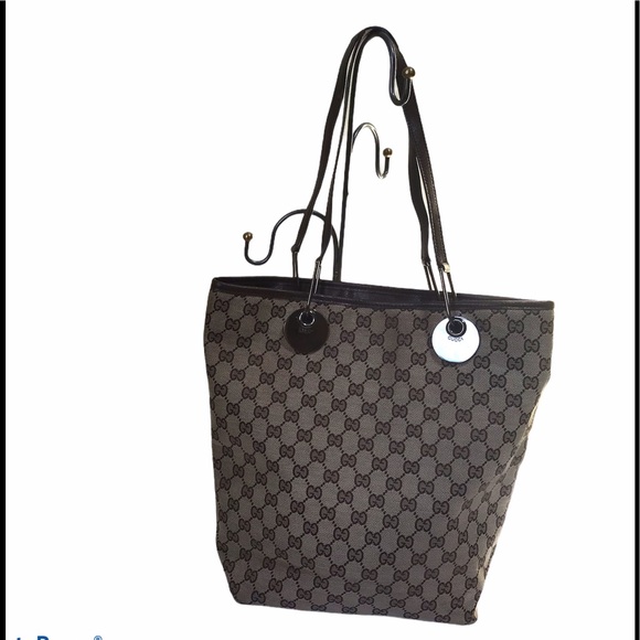 GUCCI GG Monogram Large Eclipse Tote Shoulder Bag Canvas Leather Purse Brown - Picture 3 of 17